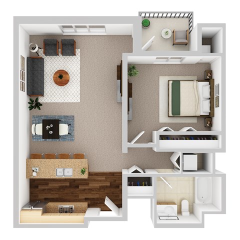 Floor plan for 1 bed, 1 bath, 807 sqft